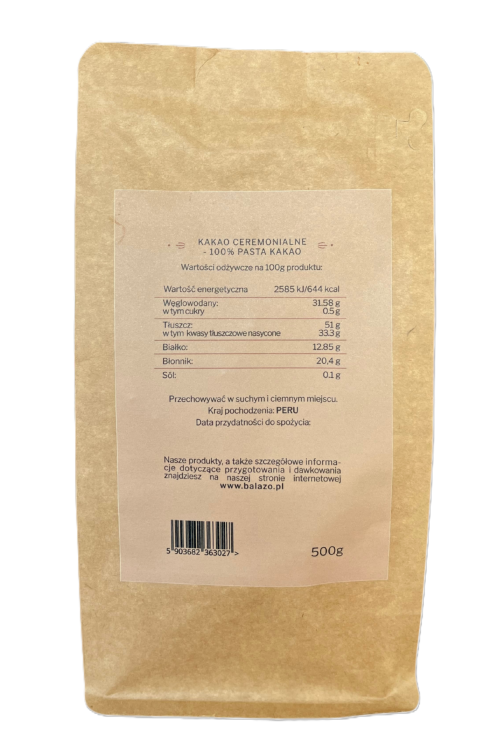 Kakao ceremonialne BIO prawdziwe z Peru criollo 500 g Przebudzenie
