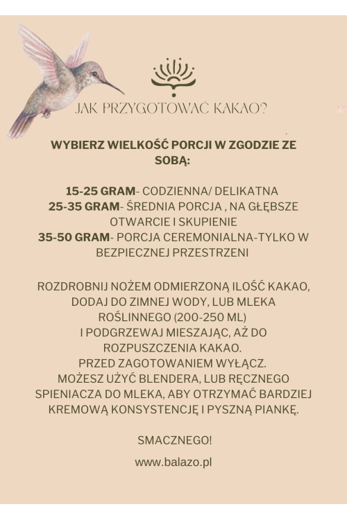 Kakao ceremonialne prawdziwe surowe z Peru criollo 100 g Przebudzenie