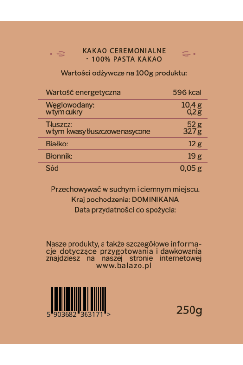 Kakao Ceremonialne Prawdziwe z Dominikany - Czuły Uścisk 100% pasta ka